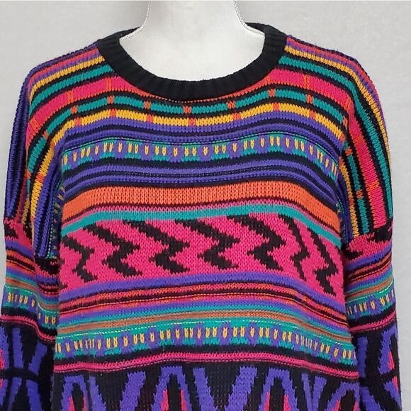 Vintage 1980s Jordache Neon Retro Bodacious Crewneck Boxy Colorblock Sweater 22W - Picture 4 of 12